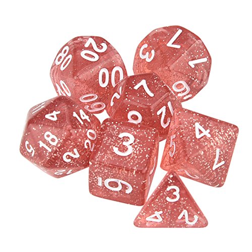 Set of 7 Dice Dungeons and Dragons Dice Set for D&D Dice Games RPG MTG Table Games Role Playing Game (Pink)
