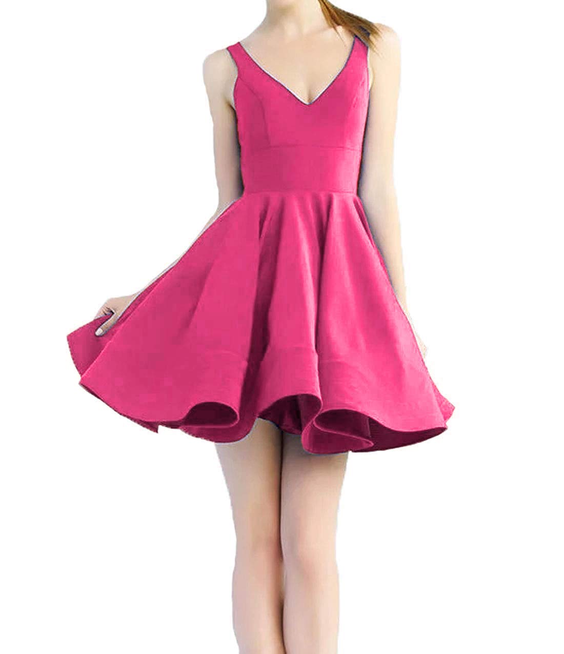 Formal Lady Women's Sexy V Neck ALine Satin Cocktail Party Dress Short