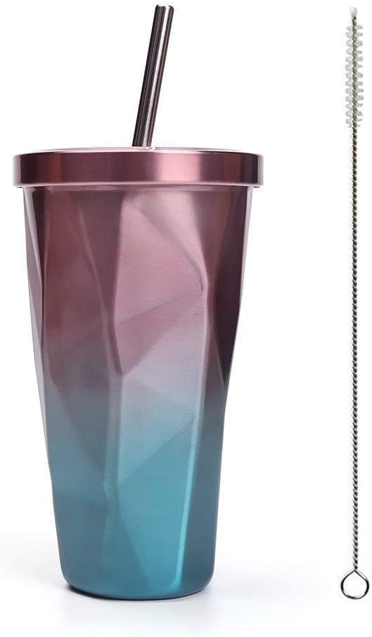 Depory Travel Mug Gradient Cup with Straw Insulated Stainless Steel Tumbler All Seasons Available Coffee Cup Office Mug Cold Cup Drinking Cups Water Bottle 16oz/473ml