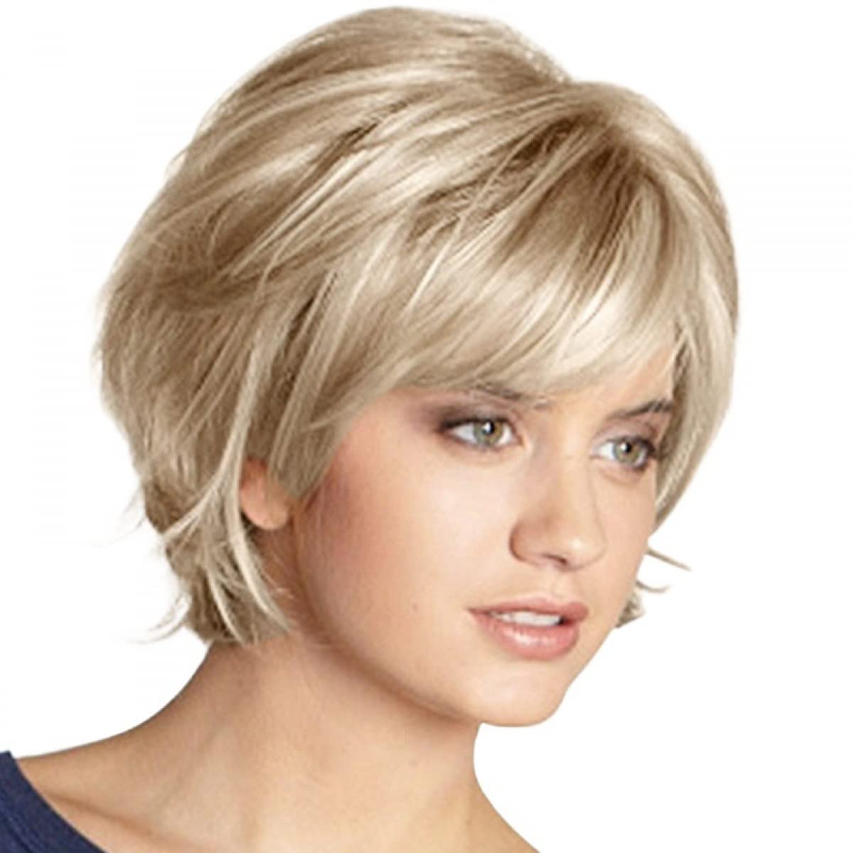 NMD&LR Wigs for Women Synthetic Hair, Blonde Golden Color Short Bob Wavy Hair Wig, Fluffy, Natural, Daily Use, Size 25 cm