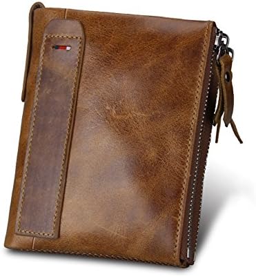 Klsyanyo for Men RFID Blocking Leather Hasp Wallets with Coin Purse Small Vintage Crazy Horse Leather Short Bifold Purse (Brown)