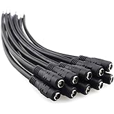 SIM&NAT 18 AWG DC Power Pigtail Cable, 2.1mm x 5.5mm Barrel Plug Wire Female Connectors for CCTV Security Camera and Led Lighting Power Adapter, Pack of 10