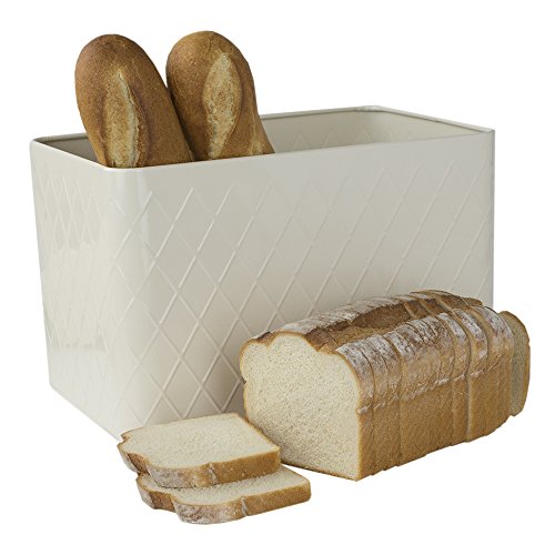 Home Basics CS47554 Trellis Tin, Ivory Bread Box, One Size