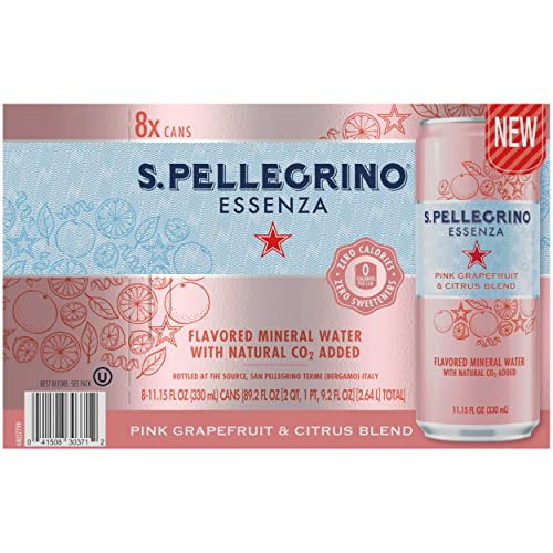 S.PELLEGRINO ESSENZA PINK GRAPEFRUIT & CITRUS FLAVORED MINERAL WATER, 11.15 FL OZ. CANS (8 PACK), 11.15 FL OZ (PACK OF 8)