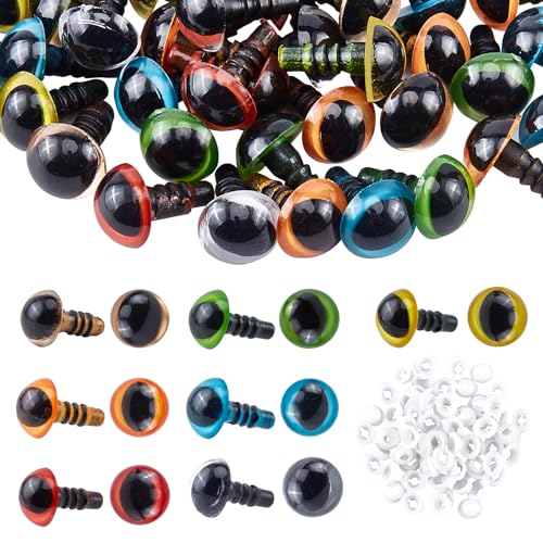 PH PandaHall 70pcs Plastic Safety Eyes 10mm Craft Eyes Amigurumi Cat Eyes with 70pcs Washers for Puppet, Plush Animal, Stuffed Animals, Teddy Puppet, Crochet Animal Crafts Making