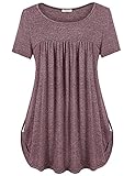 Nomorer Women's Scoop Neck Pleated Front Rolled Up Sides By Button Tops