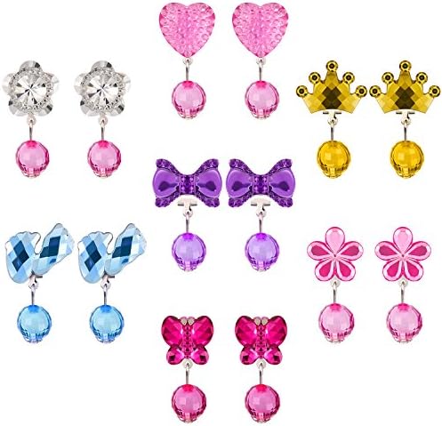 Hicarer 7 Pairs Christmas Crystal Clip on Earrings Girls Princess Jewelry Earring