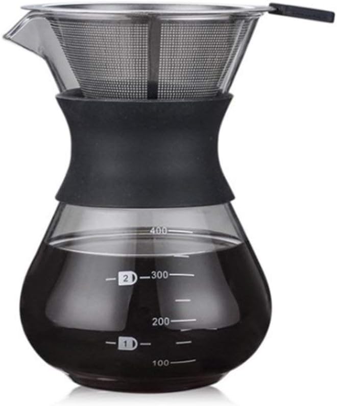 Yunhigh Pour Over Coffee Maker, Glass Pour Over Coffee Carafe with Stainless Steel Coffee Dripper Filter|Hand Drip Coffee Maker Coffee Pot Brewer - 400ML