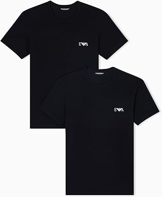 Pacote de 2 T-shirts de gola redonda com monograma a negrito para homens, preto/preto, M