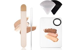 TIRDET Makeup Spatula Korean, Picasso Makeup Spatula, Spatula Makeup Stainless Steel Makeup Spatula and Palette Set. (1Spatula+1 Rectangle Palette+1Leather Cover+2 Powder Puff)