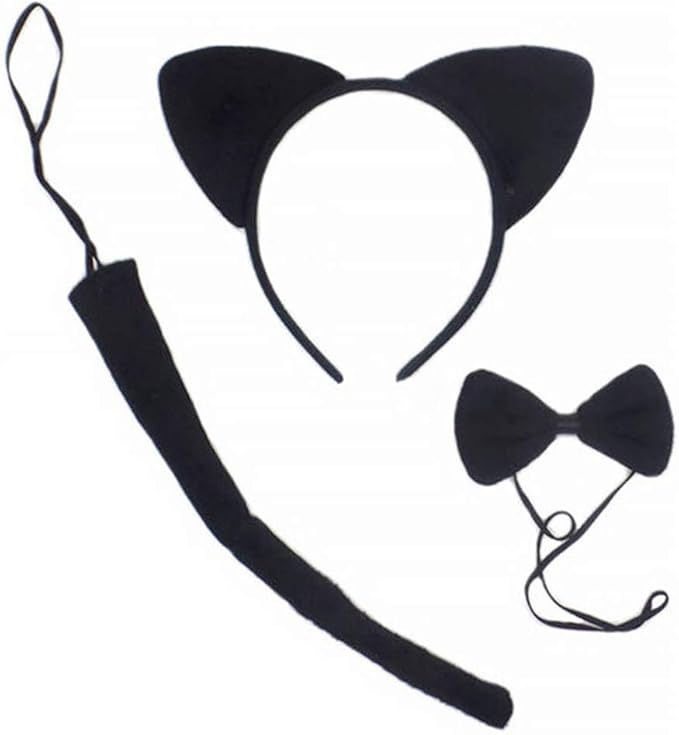 Cat Ears Headband Cosplay Headband with Bowknot Tail Animal