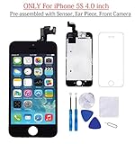 Glob-Tech iPhone 5S LCD Display Screen Replacement Touch Digitizer Full Assembly for iPhone 5S with Preassembled Components (Facing Proximity Sensor, Ear Piece, Front Camera) and Repair Tools, Black