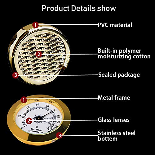 Cigar Hygrometer - Cigar Humidifier - Precision Round Adjustable Point Hygrometer - for Tobacco Moisturizing and Increased Humidity - Suitable for Cigar Box/Cigar Cabinet-Gold - Thumbnail 4