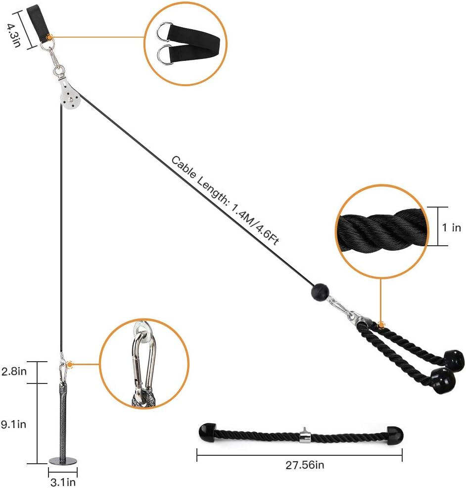Elikliv Fitness LAT and Lift Pulley System Gym Pulley Cable Machine Attachment System with Loading Pin Tricep Rope Forearm Wrist Trainer Arm Strength Training Workout for Pulldowns, Biceps Curl : Sports & Outdoors