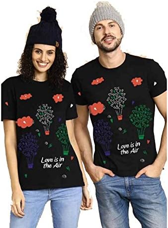 BonOrganik Love Is In The Air Couple Tees(BON469-HT-BK-MW14 Size:Men M -Women XXL)