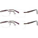 Babrvma Rimless Reading Glasses Men Blue Light Blocking Readers Metal Mens Eyeglasses Anti Computer Glare