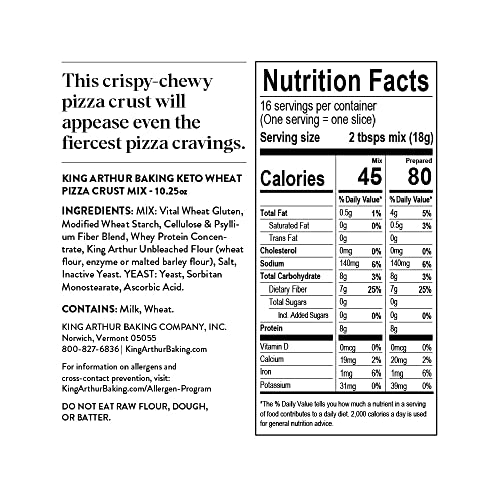 KING ARTHUR KETO PIZZA CRUST MIX: LOW CARB DELIGHT WITH 1G NET CARBS PER SERVING – EASY TO MAKE, CRISP & CHEWY 10.25 OZ MIX FOR TWO 12 IN CRUSTS – PERFECT FOR KETO PIZZA LOVERS