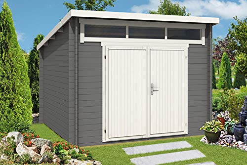 Alpholz Gartenhaus Maria-Optima 28 aus Massiv-Holz | Gerätehaus mit 28 mm Wandstärke | Garten Holzhaus inklusive Montagematerial | Geräteschuppen Größe: 320 x 320 cm | Pultdach