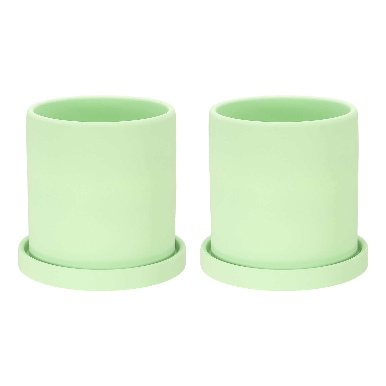 PATIKIL 4.3 Inch Ceramic Plant Pots, 2 Pack Modern Flower Planters with Drainage Holes and Tray for Decorate Home Indoor Plants Succulent Herb, Green