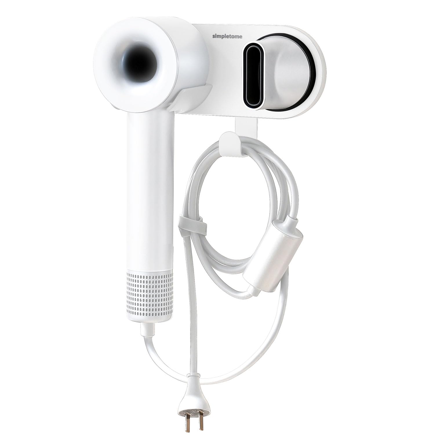 simpletome Hair Dryer Holder Wall Mount for All Magnetic High Speed Blow Dryer with Plug Cord Organizer Hook (ABS Plastic, White)