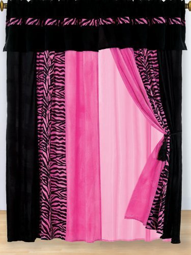 8 PC MODERN HOT PINK PINK ZEBRA MICRO FUR CURTAIN SET