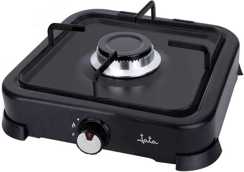 JECG2721 - Fogão portátil a gás com 1 queimador e grelhador. Adequado para butano e propano. Com tampa protetora removível. Ideal para acampar. Ocupa pouco espaço