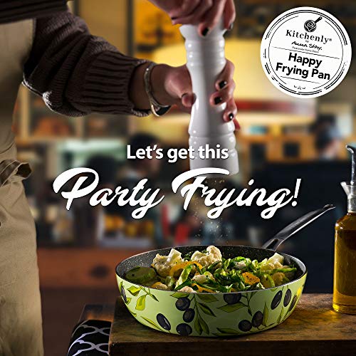 Decorative Green Non Stick Frying Pans Wok - Deep Skillets Induction Ready Hard Anodized Granite Marble Stone Coating Pan 9.5 inch for Cooking ,Baking on Stove or Oven with Stainless Steel Handle - Thumbnail 5