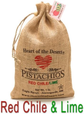 2 lb Red Chile/Lime Flavored In-Shell Burlap Kosher Pistachios from Heart of the Desert Pistachios and Wines, Eagle Ranch Pistachio Groves, Alamogordo, New Mexico