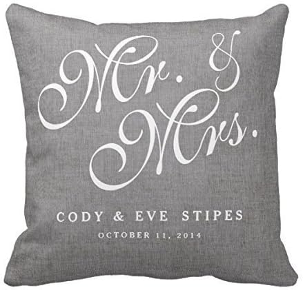 Amazon Com Decors Gray Linen Initials Mr And Mrs Wedding Pillow
