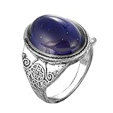 MJartoria Oval Pattern Engraved Antique Silver Color Retro Style Color Changing Mood Emotion Feeling Ring