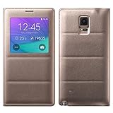 Pooqdo (TM) 2015 S-View Flip Smart Leather Case Cover for Samsung Galaxy Note 4 (gold)