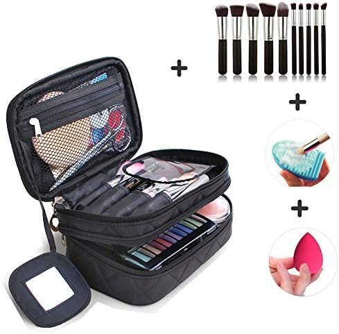 OR Pure Make Up Bag with Makeup Brush Set, Premium Cosmetic Bags Travel Kit Organizer Cosmetic Bag Professional 2 layer Organizer with Blender Sponge and Brush Egg (Large Makeup bag)