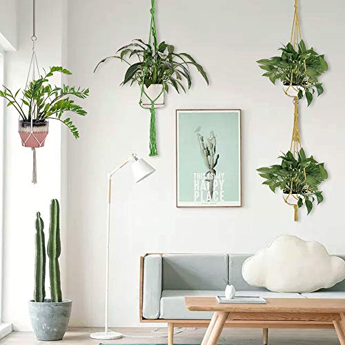 Plant Hangers, Indoor Outdoor Plant Pot Hangers, 3 Variable Colors Hanging Plant Holder Handmade Cotton Rope for Home Decor 6 Pack