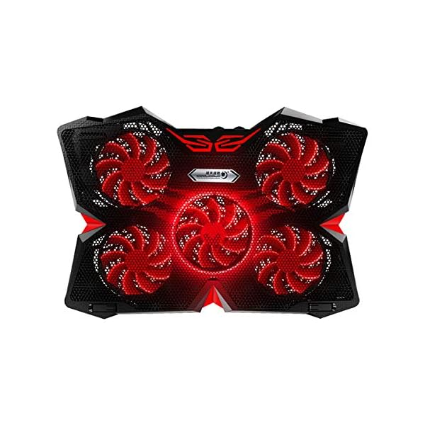 Zwini Laptop Cooling Pad 12"-17" Laptop Cooler Stepless Speed Fan Ultra Quiet Cooling Pad Stand with 5 Fans at 1400 RPM LED light 2 USB Ports