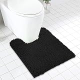 MAYSHINE Non Slip Contour Bath Mats for Toilet/Soft Shaggy Chenille/Absorbent Water/Dry Fast/Machine-Washable/Perfect for Bathroom,Tub and Shower (20x24U Inches Black)