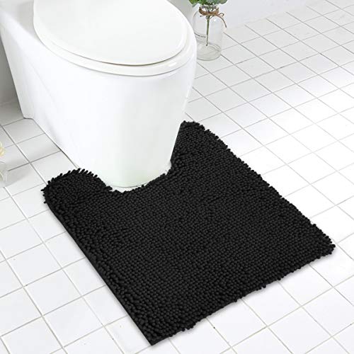 MAYSHINE Non Slip Contour Bath Mats for Toilet/Soft Shaggy Chenille/Absorbent Water/Dry Fast/Machine-Washable/Perfect for Bathroom,Tub and Shower (20x24U Inches Black)
