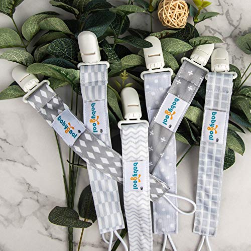 Babygoal Neutral Pacifier Clips, 6 Pack Binky Paci Holder and Leash for