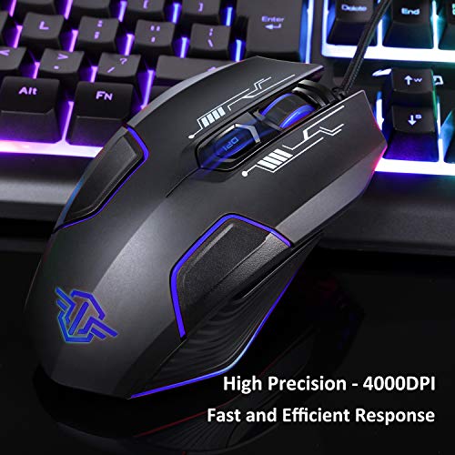 BAKTH Rainbow LED Backlit Mechanical Feeling Gaming Keyboard and Mouse Combo, USB Wired Keyboard and Mouse with 4000 DPI for Game or Office