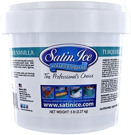 Satin Ice Rolled Fondant Icing Turquoise/ vanilla 5 Pounds by SATIN FINE FOODS