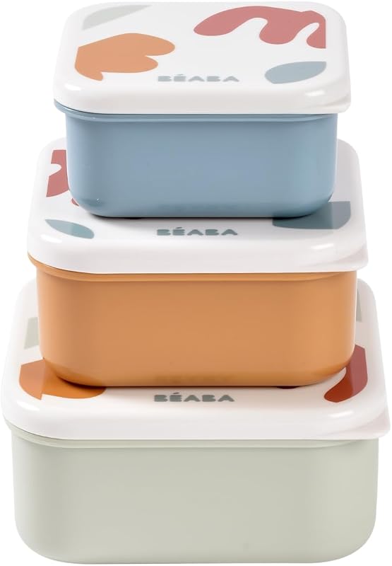 , Set di 3 scatole per merenda per bambini e ragazzi, ideali per l'asilo nido e la scuola materna,facili da aprire e da pulire, lavabili in lavastoviglie e nel microonde,230mL/350mL/500mL,Playful