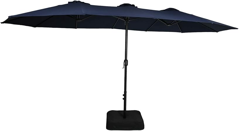 Amazon Com Iwicker 15 Ft Double Sided Patio Umbrella Outdoor Market Umbrella With Crank Umbrella Base Included Navy Garden Outdoor