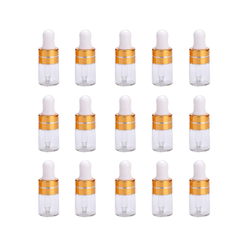 minkissy 50Pcs Essential Oil Bottles Empty Travel Refillable Glass Bottles with Glass Eye Droppers Mini Sample Glass Jars for Oil Blends Perfumes Liquid (2ml)