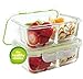 Glass Meal Prep Container, with 3 compartments(2 Pack). Locking, Airtight, Leak Proof, BPA Free Lid. Perfect for Packed Lunch. Portion Control for Diets. Microwave, Oven, Freezer, Dishwasher Safe.