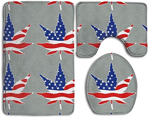 The Home Lover 3-Piece Bath/Bathroom Rug/mat Set USA Flag Maple Leaves Gray Bath Rug Mat,Contour Mat &amp; Lid Cover Non-Slip With Rubber Backing