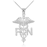 American Heroes 925 Sterling Silver Caduceus RN Charm Registered Nurse Necklace