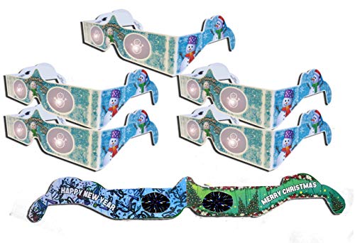 HolidayEyes(R) Snowman Christmas Glasses 6 Pair Variety Pack – 5 Snowman Glasses and 1 Christmas/New Years Fireworks Glasses -All Folded, Ready to wear