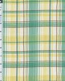 Crinkle Cotton Gauze Summery Madras Plaid Fabric By the Yard, Green /Yellow
