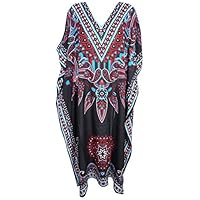 Women's Kaftan Maxi Dress Floral Black Printed Caftan One Size