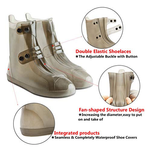 USHTH Waterproof Rain Boot Shoe Cover The Reusable Slip-Resistant Overshoes with Excellent Elasticity and Foldable (Black-XL)
