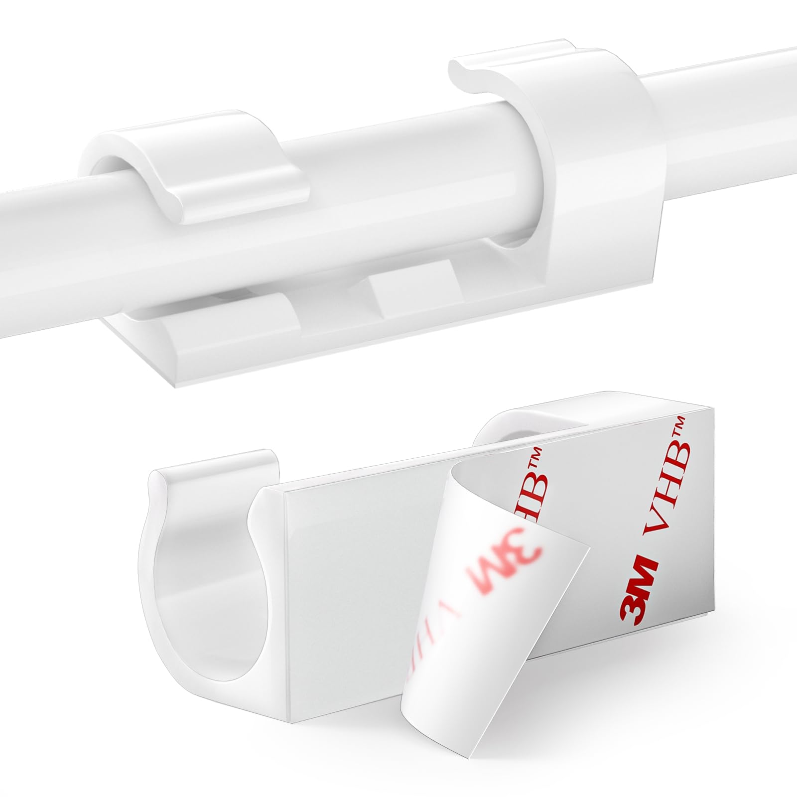 60PCS White Cable Clips, RYCHUI Strong Self-Adhesive Cable Drop Wire Holder, Durable Mount-Round Plastic Cord Management Organiser Clamps for Home and Office (White)